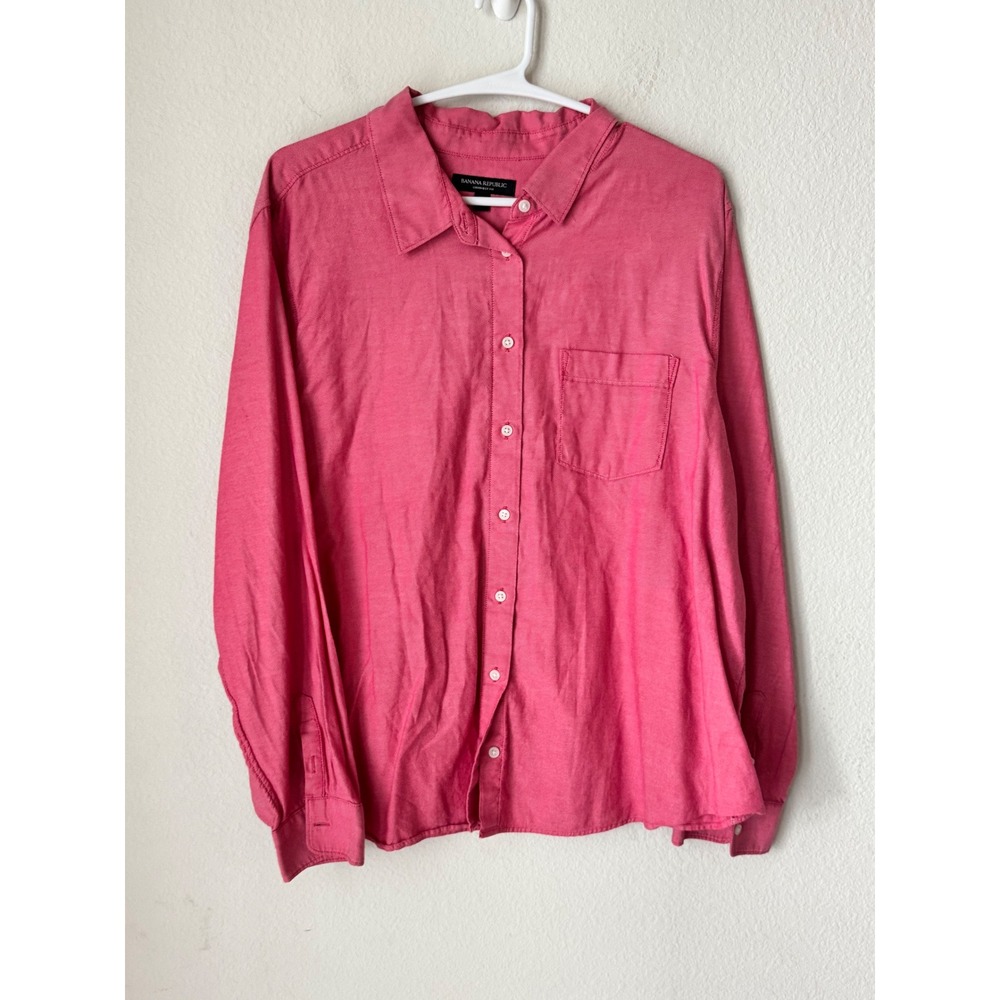 Banana Republic Quinn Boy Fit Pink Button Up Shirt XL Long Sleeve Collared Top